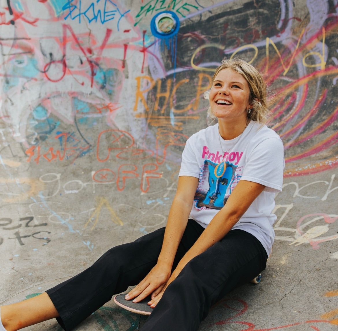 woman at skate park wearing ILY Necklace Good Vibe Necklaces