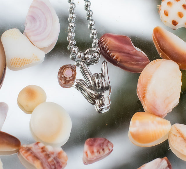 I love you hand sign good vibe necklace, beach necklace